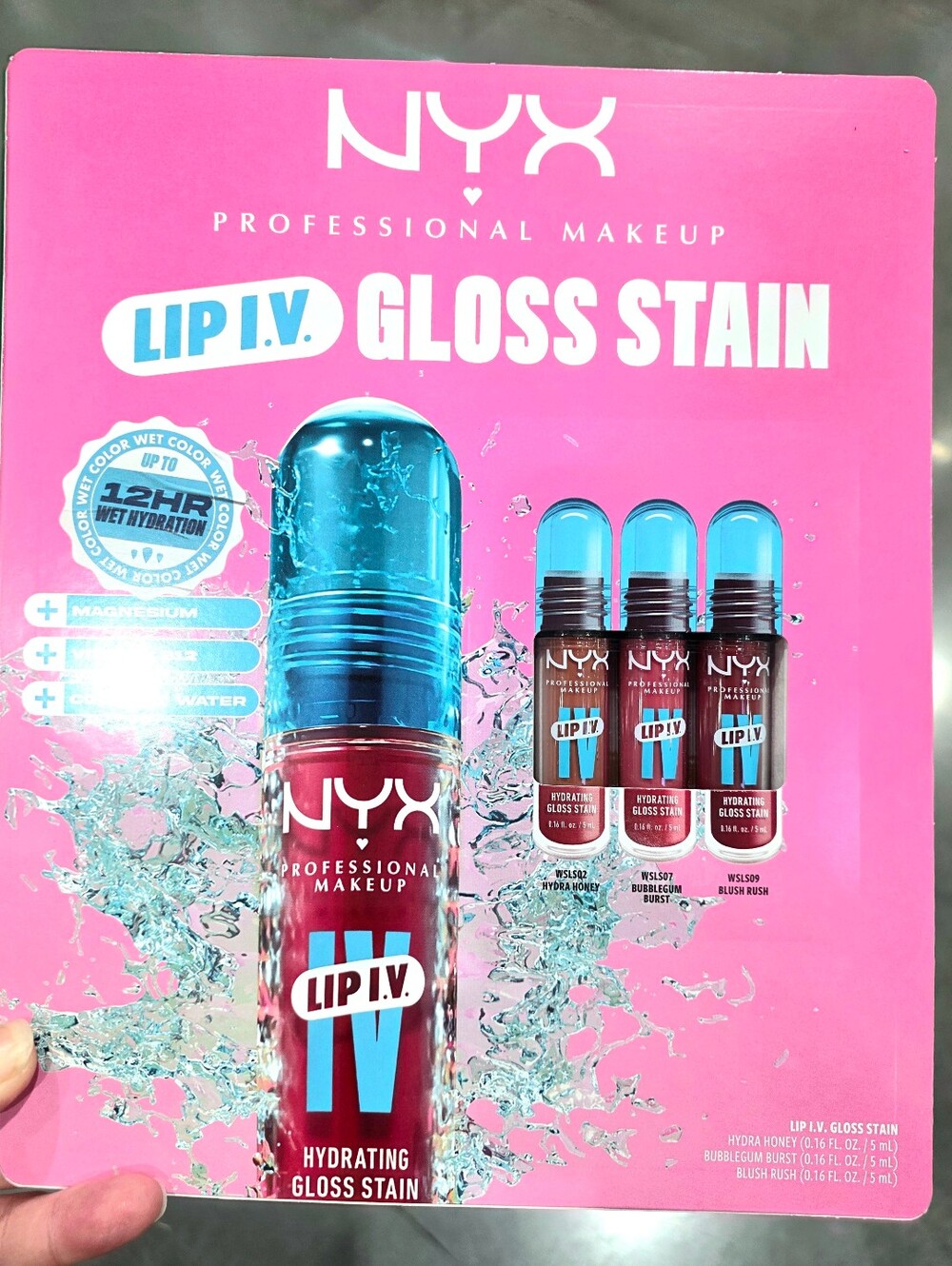 NYX 3pk Lip IV Gloss Stain 12HR Wet Hydration Hydra Honey, Bubblegum, Blush Rush